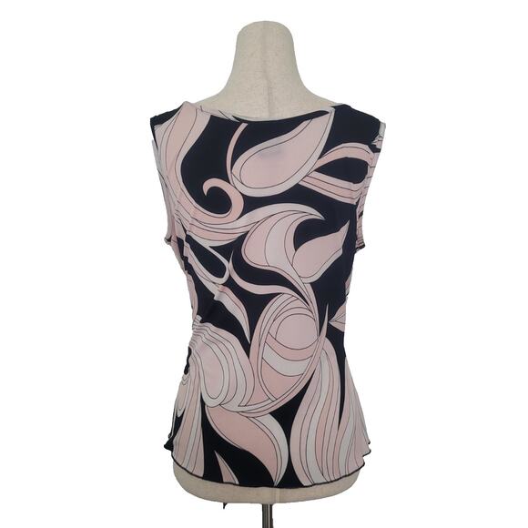 Y2K Babydoll Asymmetrical Swirl Abstract Print Top Sz PM Coquette Mod Retro 70s - Picture 2 of 9